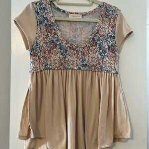 Sugar Blue and Orange Asymmetrical Peplum Blouse